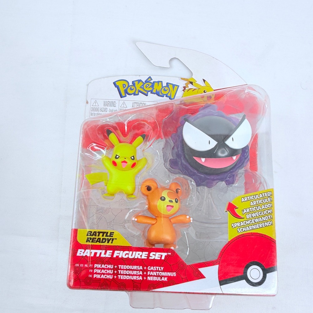 Pokemon Battle Figure Set Pikachu Teddiursa Gastly Jazwares PKW2347 New